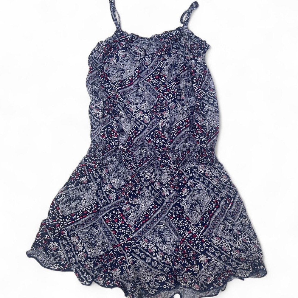 Epic Threads Girls Navy Blue Paisley Floral Smocked Romper Size L Boho Summer